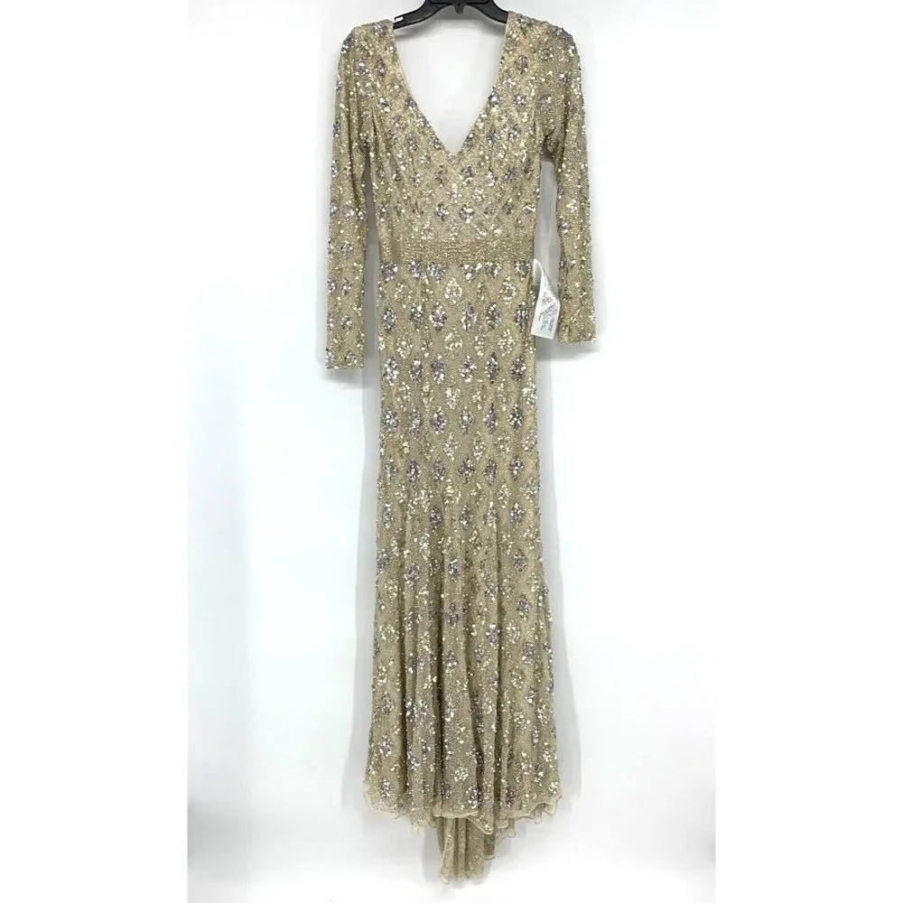 Mac Duggal Dress 5021 Geometric Embellished Evening Gown Long Sleeve - Picture 5 of 16